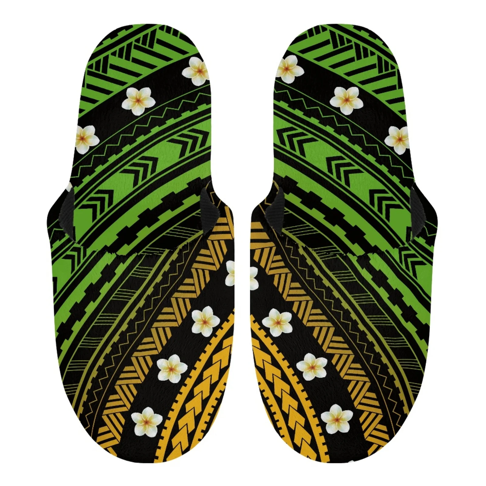 

Polynesian Tribal Tongan Totem Tattoo Tonga Prints Men Women Indoor Warm Plumeria Cotton Slippers Bedroom Rubber Soft Sole Shoes