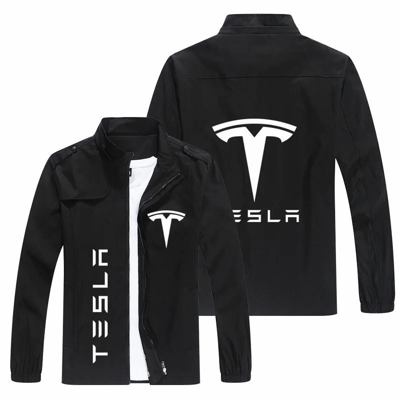 

New Men Jacket TESLA Logo Print Zipper Cardigan Jackets Fashion Slim Casual Baseball Uniform Biker Jacket Coat Tops M-5XL