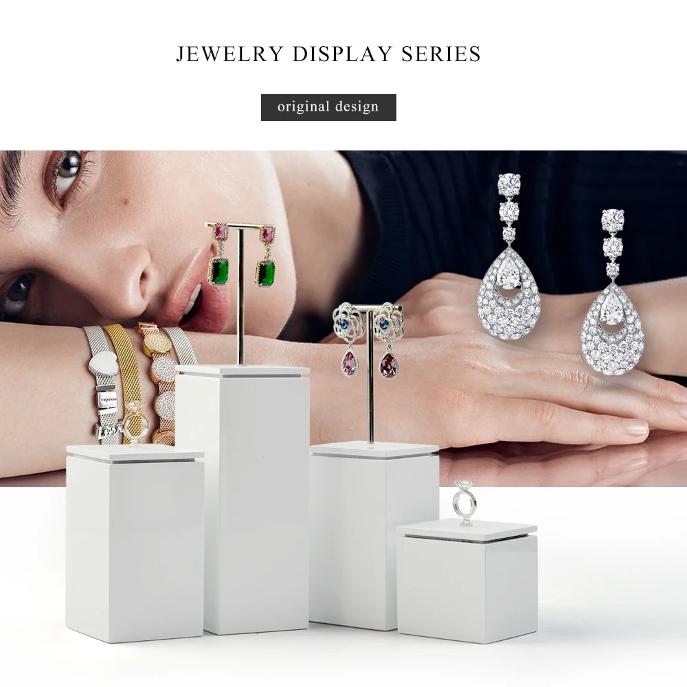 Oirlv Wooden Jewelry Display Wooden White Painted Jewelry Display Stand For Selling Rings Earrings Display Wooden Jewelry Stand