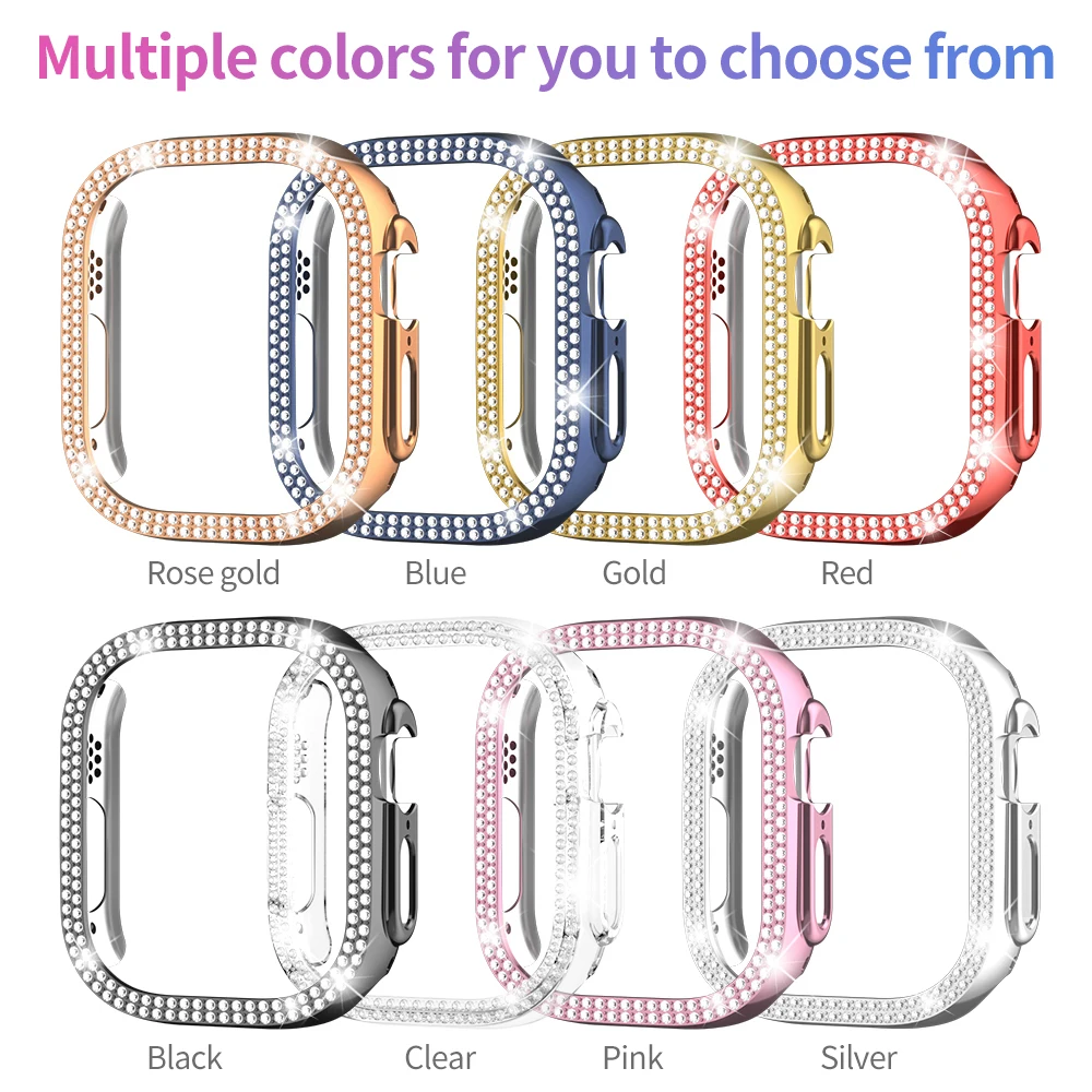 Модный чехол со стразами для Apple Watch Series 8 7 6 SE 5 4, чехол для женщин, блестящий бампер из поликарбоната Ultra 49 мм 41 мм 45 мм 40 мм 44 мм с рамкой (art.: 3920beecc6ad4) - 3920beecc6ad4