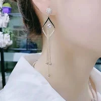 2022 retro long tassel diamond earrings female 925 silver needle temperament versatile fashion high end dangle earwear