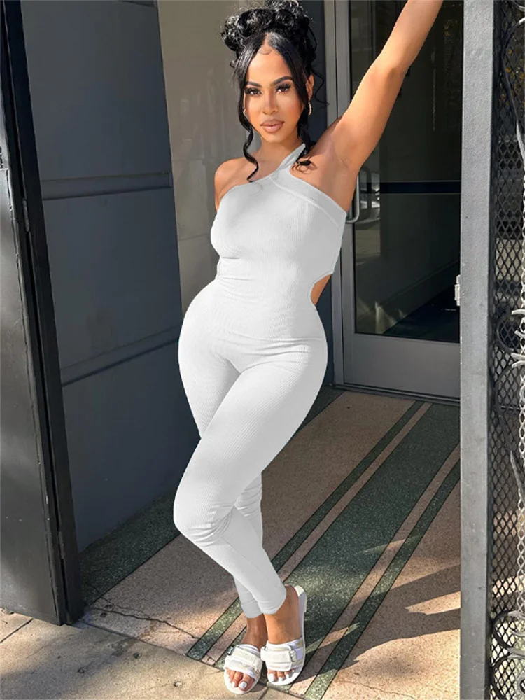 

Inwoman Summer Sexy Solid One Shoulder Jumpsuits Outfit For Women 2023 Backless Bodycon One Piece Jumpsuit Black Sheer Jumpsuit