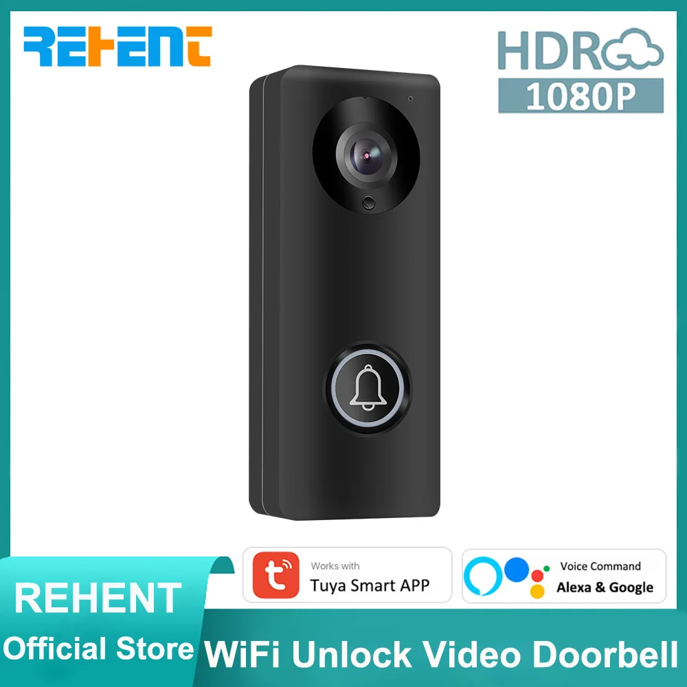 REHENT Tuya Smart 12 DC 48V POE Wired Video Doorbell 1080P 140° H.265 Video Audio Alexa Google Unlock Lock Door Bell Camera WiFi