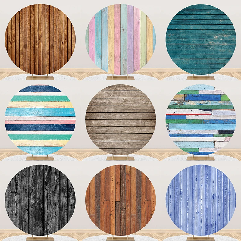 

Пользовательский фон детский душ эластичный круглый имитация древесины зерна доска Детский день рождения украшение детской стены