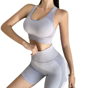 Seamless Women Yoga Set Workout Gym Shorts Sport Pants Bra Gym Clothing Short Crop Top High Waist Ru
