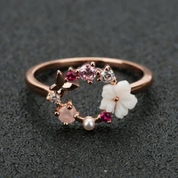 new exquisite crystal flower ring womens fashion love geometric butterfly leaf adjustable open rings wedding party jewelry gift