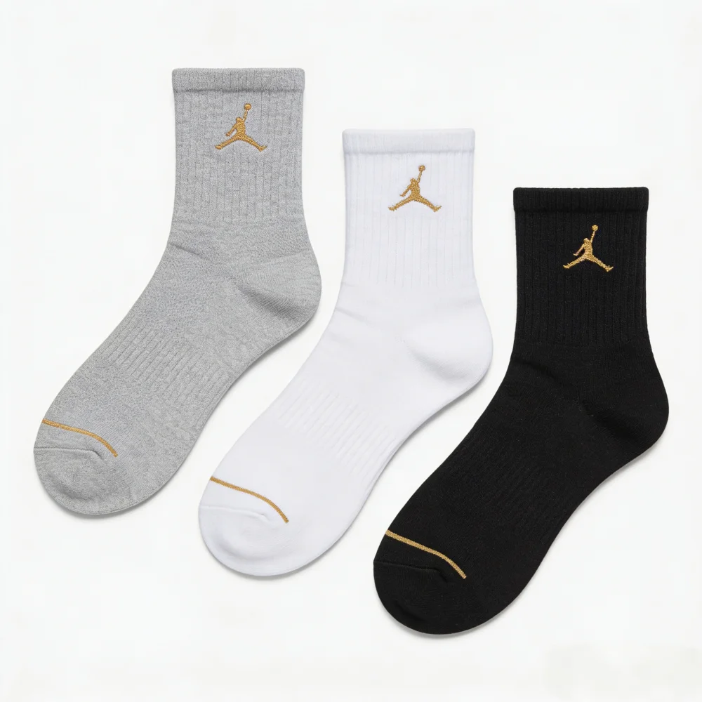 Фото Баскетбольные носки Nike: AJ Jordan, набор из 3 пар – мягкие, удобные, унисекс, до колена, дышащие и влагоотводящие, модель SX5545-915. №1