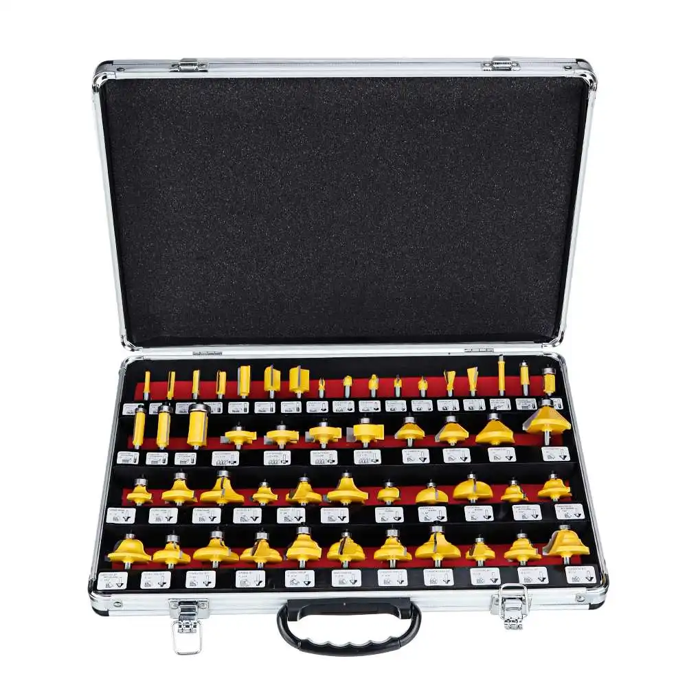

35/50/100Pcs 1/4 Inch Shank Router Bit Set With Metal Case Tungsten Cabide Tip Wood Milling Cutter For Trimming Router Machine