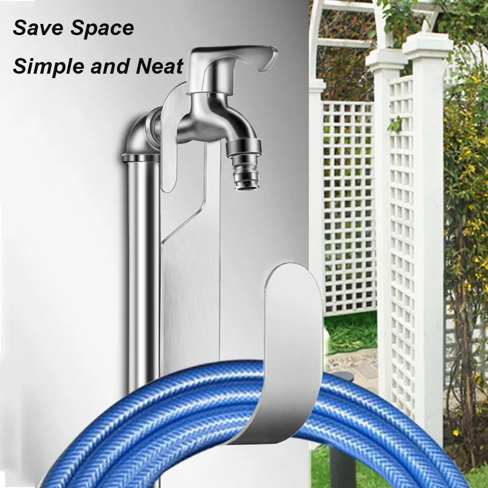

Stainless Steel Outdoor Wall Mount Balcony Home Car Wash Water Pipe Bracket Faucet Hook Hose Storage Rack