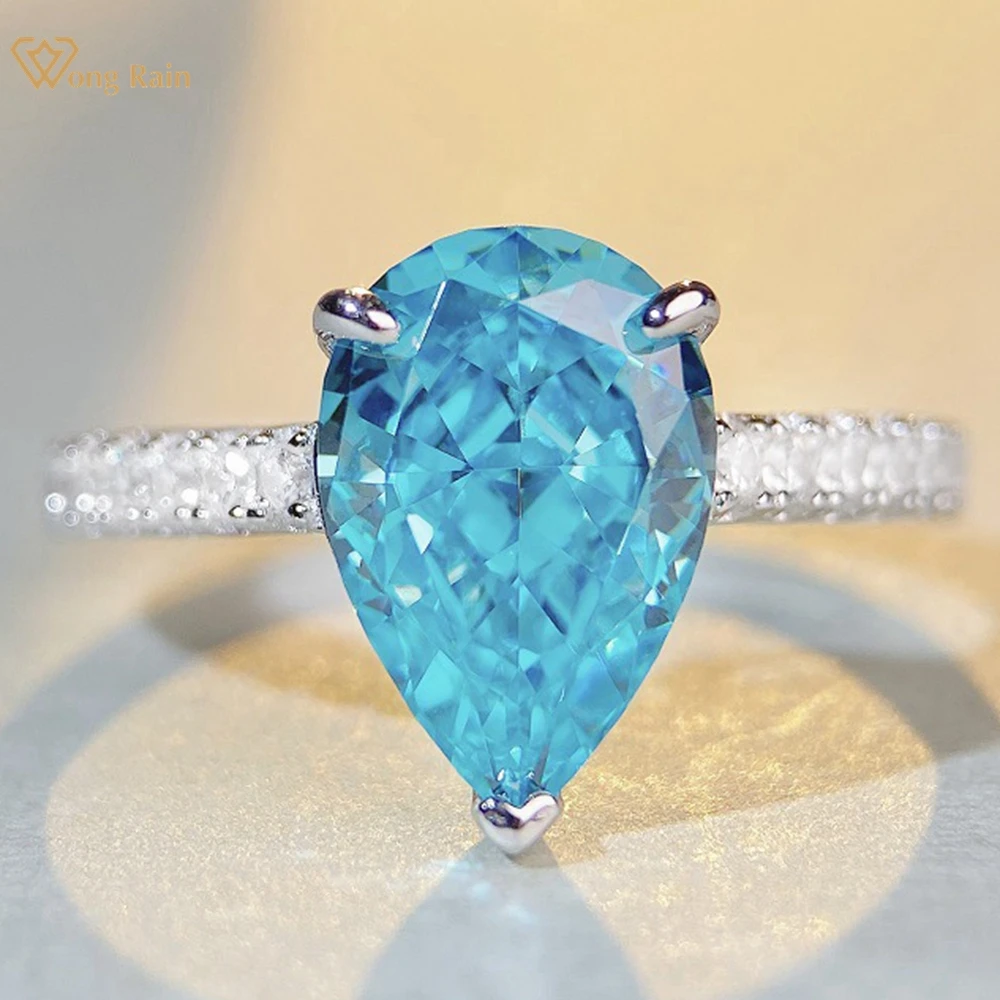 

Wong Rain 18K Gold Plated 925 Sterling Silver Crushed Ice Cut Aquamarine High Carbon Diamond Fine Jewelry Engagement Women Ring