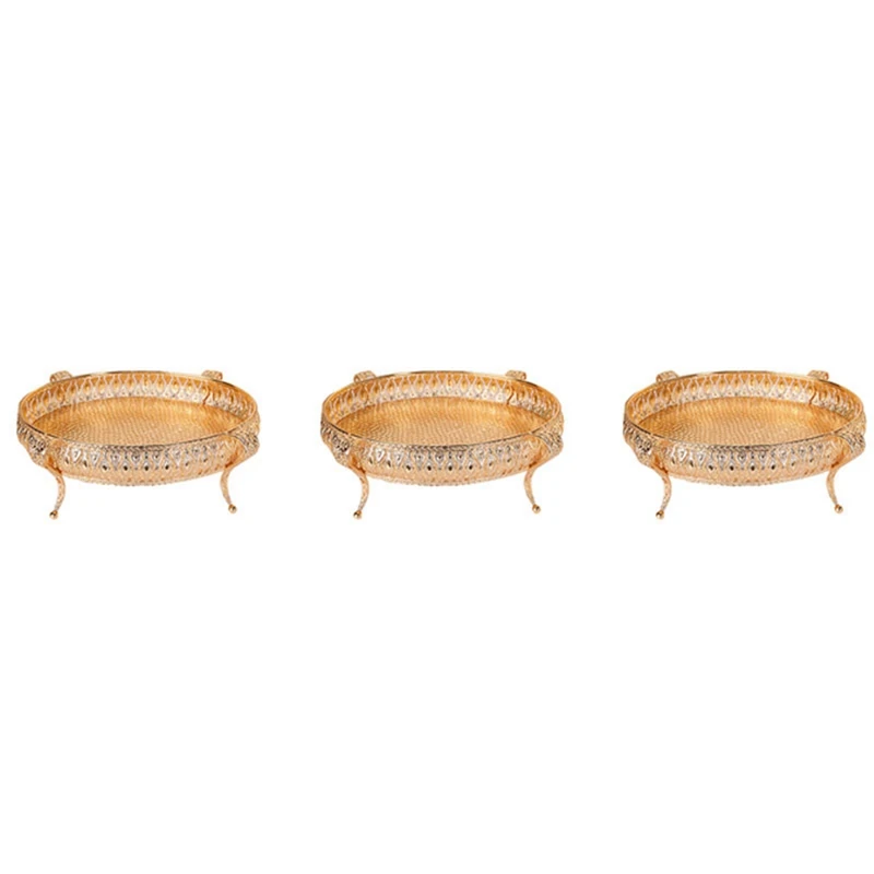 

3X Home Food Tray Creative Vintage Fruit Plate Table Snack Iron Storage Box Oval Tray Gold Fruit Basket Desk Decor