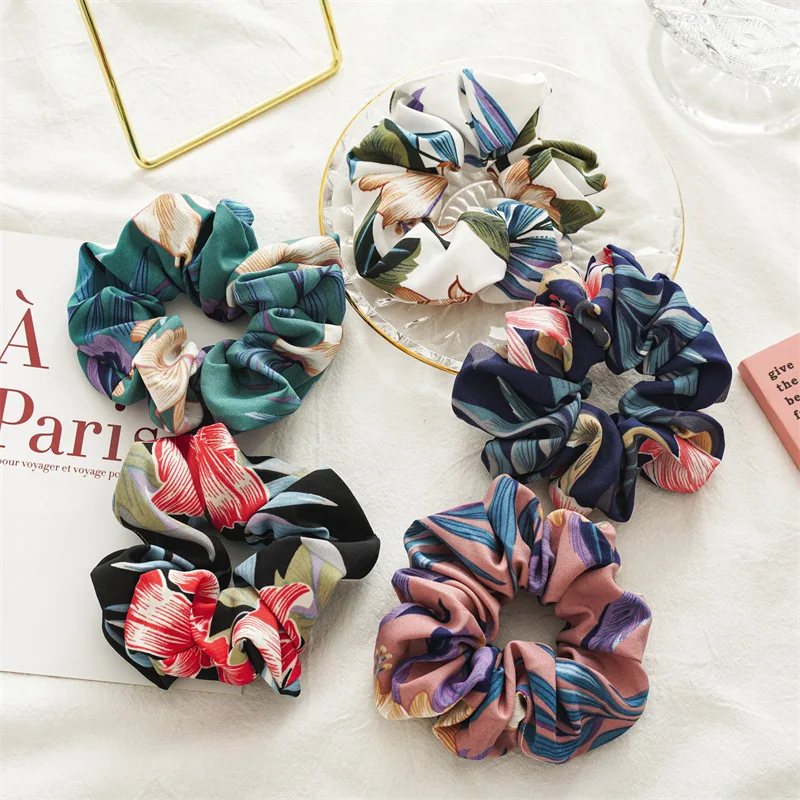 

Korean Floral Scrunchies Women Girls Elastic Hair Rubber Bands Fashion Hair Ties Hair ring rope Ponytail Holder Headwear