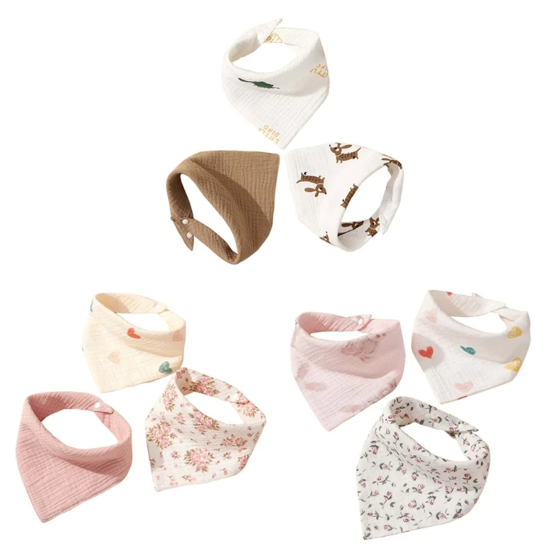 

Nursing Bibs for Baby Newborn Neck Scarf Print Saliva Towel 3Pack Burp Cloth Unisex Breathable Bib Set Infants Wholesale