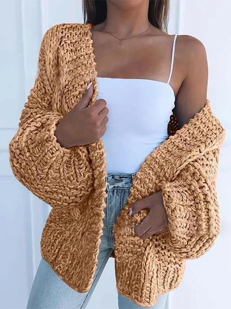 

Осенне-зимний вязаный кардиган для женщин с длинным рукавом свободного покроя размера плюс, женские теплые свитера, винтажные кардиганы, па...