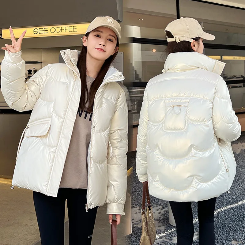 Glossy Winter Woman's Hooded Thick Warm Jacket Female Down Cotton Parkas Casual Loose Puffer Coat for Ladies Outwear