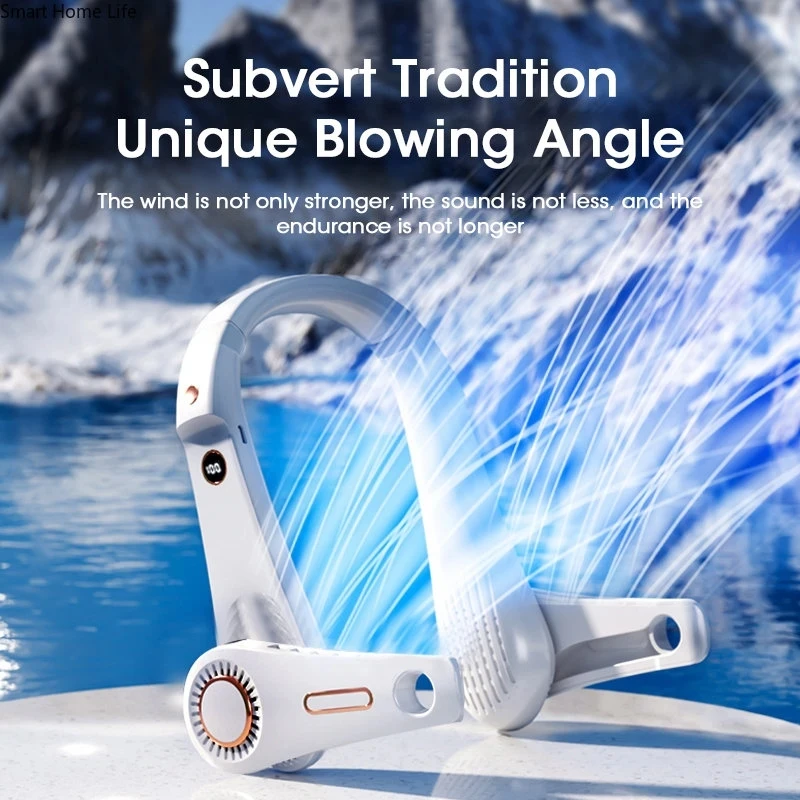 

Портативный мини-вентилятор на шею, Регулируемый Электрический безлопастный вентилятор с углом наклона и цифровой индикацией скорости, лето