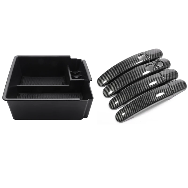 

Car Central Handrail Storage Box Console Handrail Storage Box With Car Door Handle Covers Trim Frame Handle
