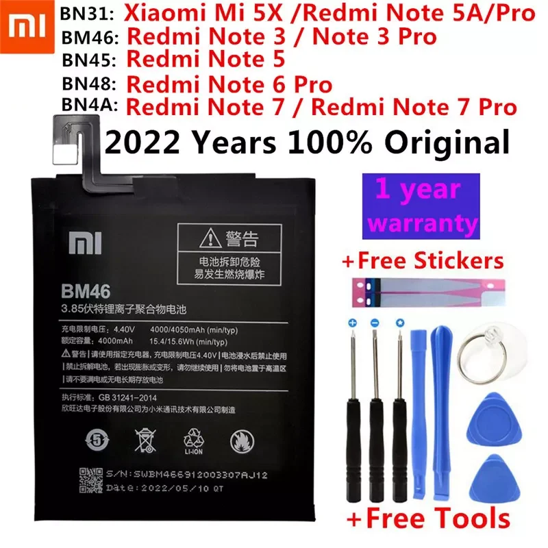 

2023New Xiao Mi Original Replacement Phone Battery For Xiaomi Mi Redmi Note A1 3 5 5A Mi 5X 6 7 Y1 Lite S2 Pro Bateria batteries