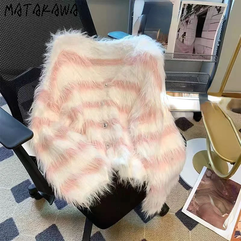 Осенне-зимние женские кардиганы Matakawa полосатые норковые кашемировые мягкие