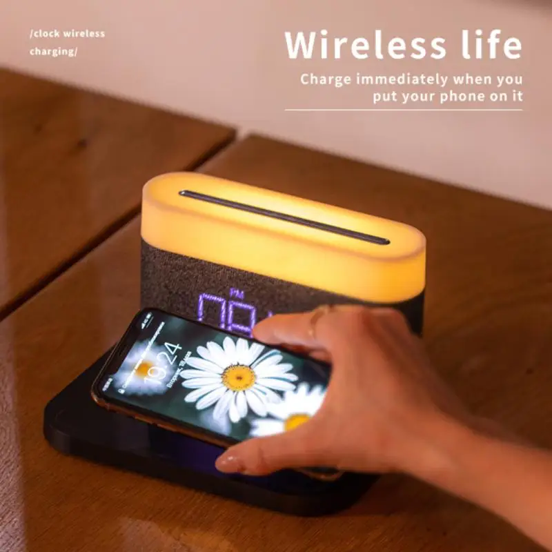

S26 15W Fast Charging Wireless Charger Table Night Light With Alarm Clock Brightness Adjustable LED Lamp Charge For Bedroom Hot