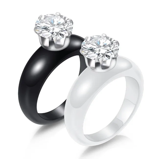 

2020 оптовая продажа простое Взрывобезопасное керамическое кольцо с кристаллом от swarovski 2 цвета с цирконом изысканные ювелирные изделия подходит для свадьбы для женщин