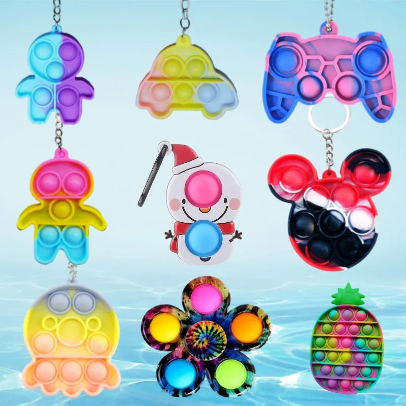 

Rainbow Fidget Bubble Toys Mini Keychain Squeeze For Kid Squishy Sensory Anti Stress Game Hand Simple Dimple Fidget Relax Toy
