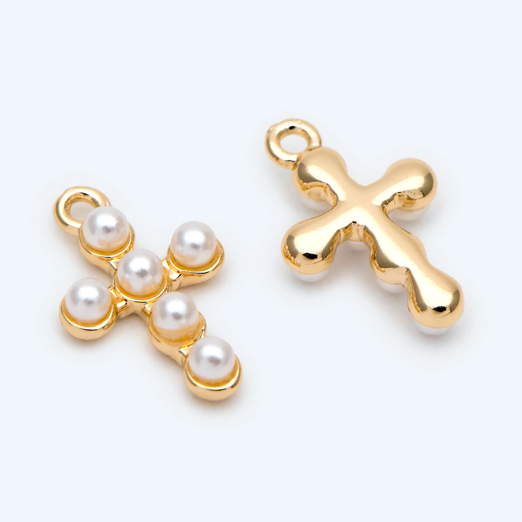 4 stücke Faux Perle Gepflasterte Kreuz Charme, Kleine Kreuz Anhänger, für Halskette Ohrring Schmuck Finden Zubehör (GB-2731)