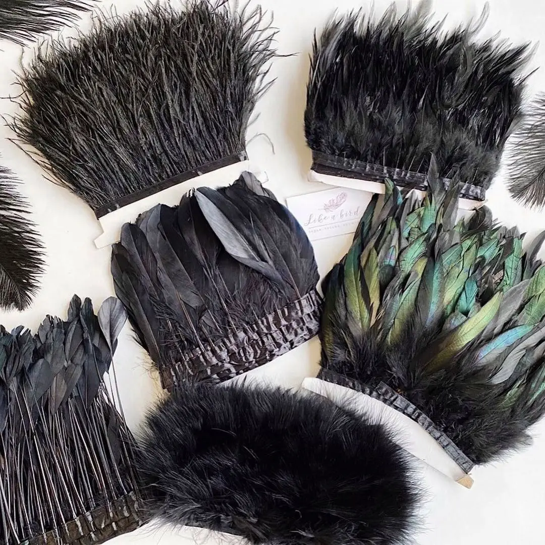 

Goose Ostrich Marabou 1 Meter Black Feathers Trim Cock Turkey Plume Fringe for Needlework Craft Dress Clothing Sewing Decoration