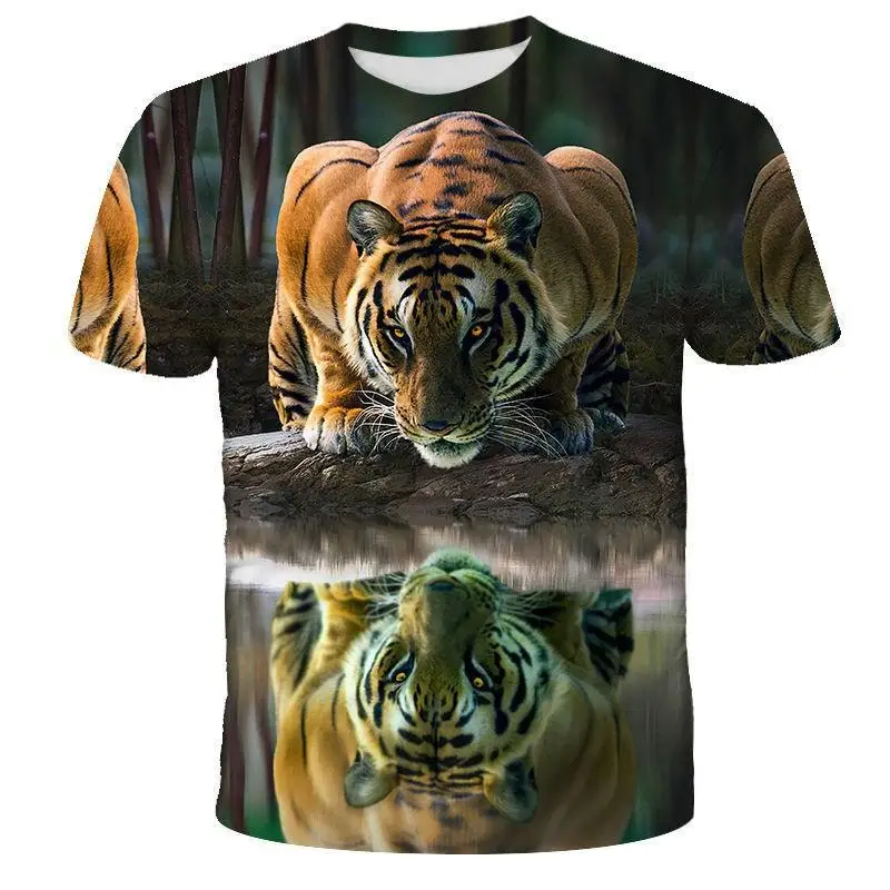 

Men Women Casual Graphic T Shirts Summer Short Sleeved T-shirt Personality Tiger 3D Printing Lion Tops Art Tee Fat Man Costume