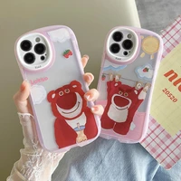 disney cute strawberry bear phone case for iphone 11 12 13 mini pro xs max 8 7 plus x xr cover