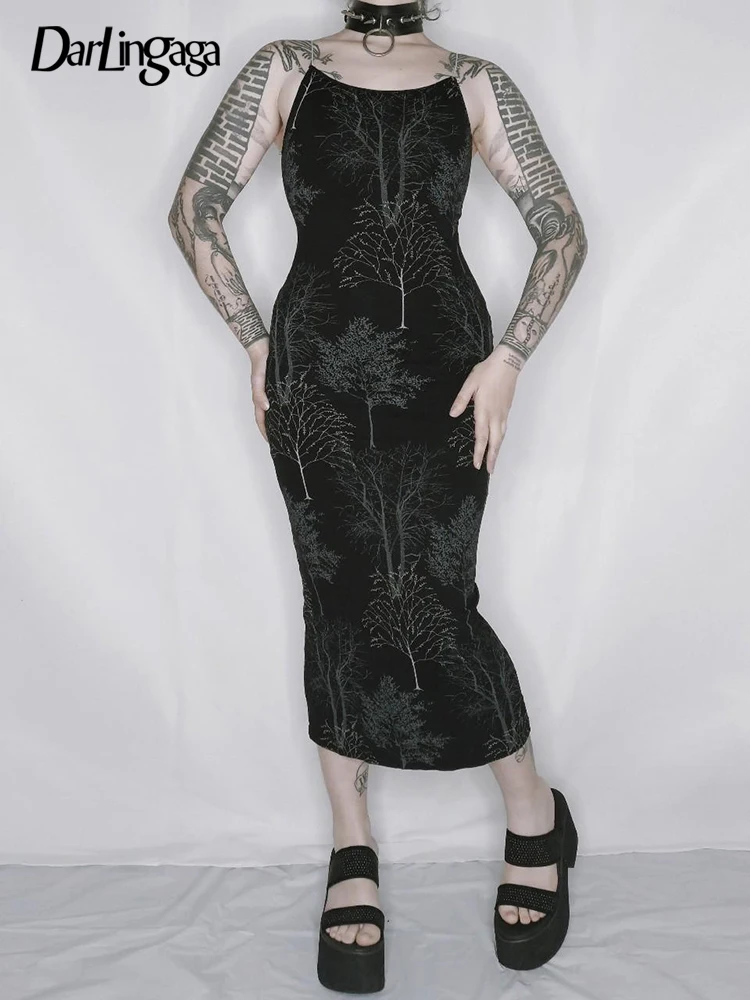 

Darlingaga Gothic Grunge Fairycore Bodycon Printed Midi Summer Dress Y2K Dark Academia Elegant Women's Dress 90s Aesthetic Party