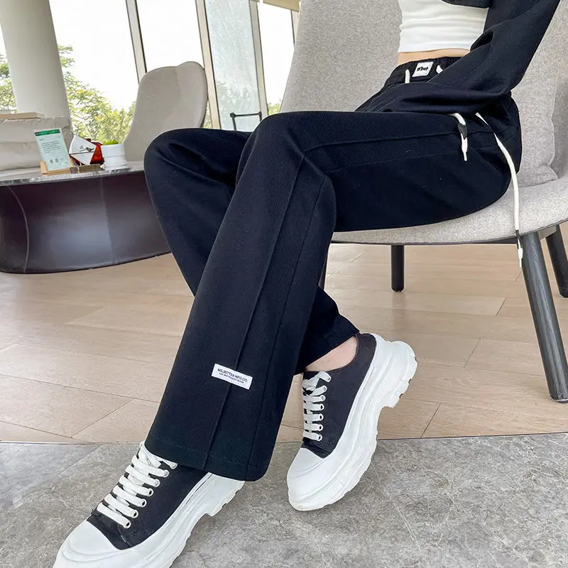 Autumn Winter Elastic Waist Straight Mop Slimming Casual Sports Pants Femme 2022 Spring Autumn High Waist Wide-Leg Pants Women