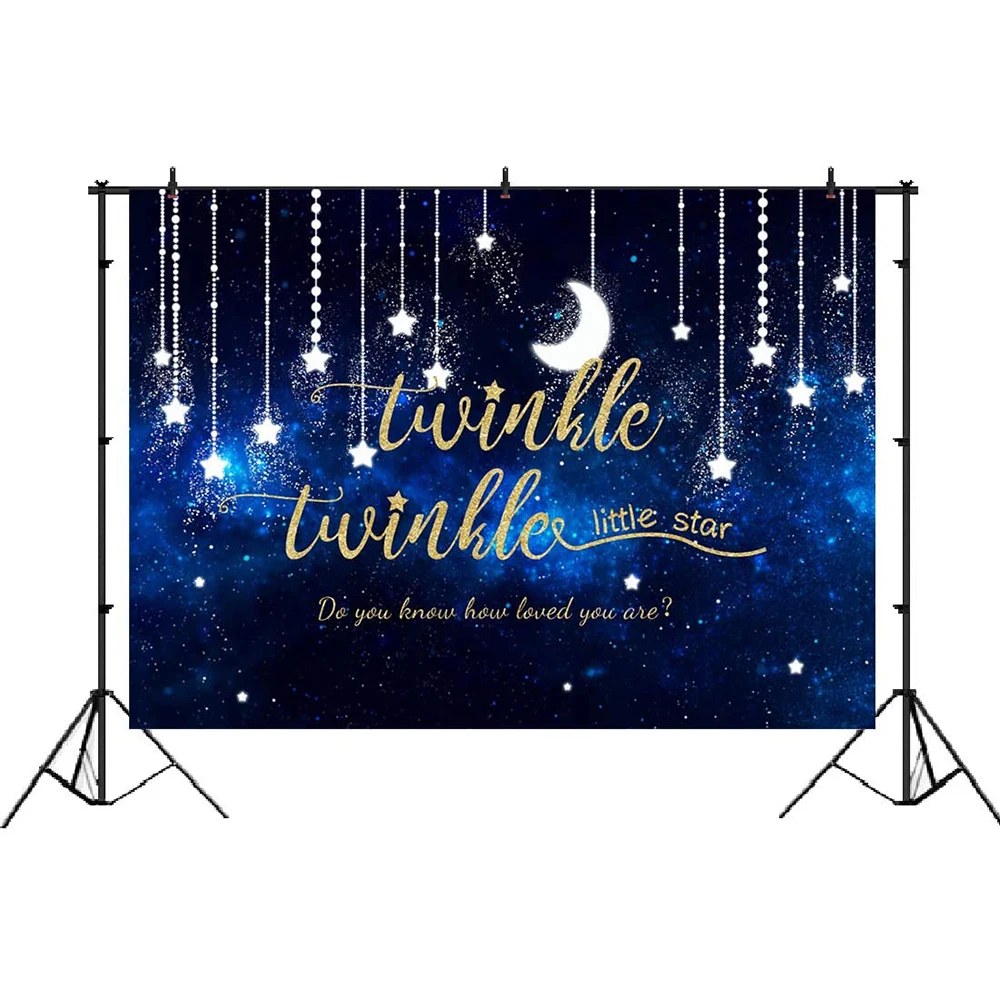 

Twinkle Twinkle Little Star Baby Shower Backdrop for Boy Fairy Tale Shining Star and Moon Galaxy Space Background Birthday Party