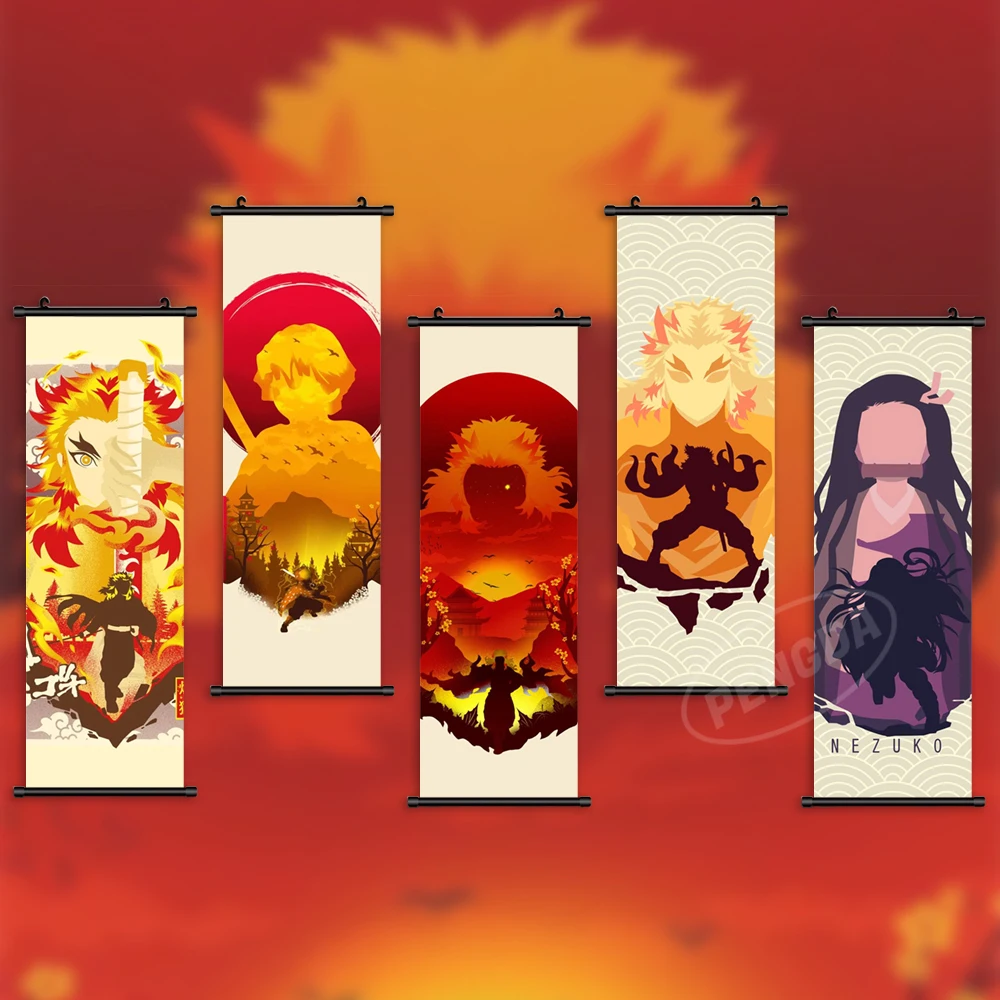 

Wall Art Demon Slayer Scroll Hanging Painting Anime Canvas Rengoku Kyoujurou Poster Picture Nezuko Print Home Decor Kids Room