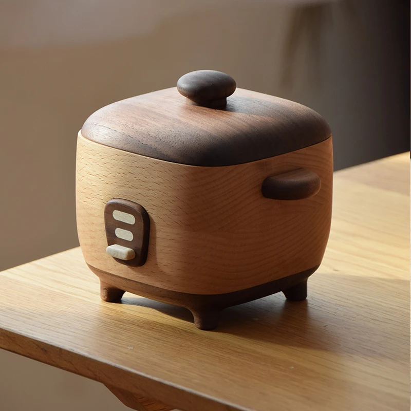 

Настольная коробка для хранения мелочей из массива дерева, милый стол в форме рисоварки, настольное украшение для домашнего стола