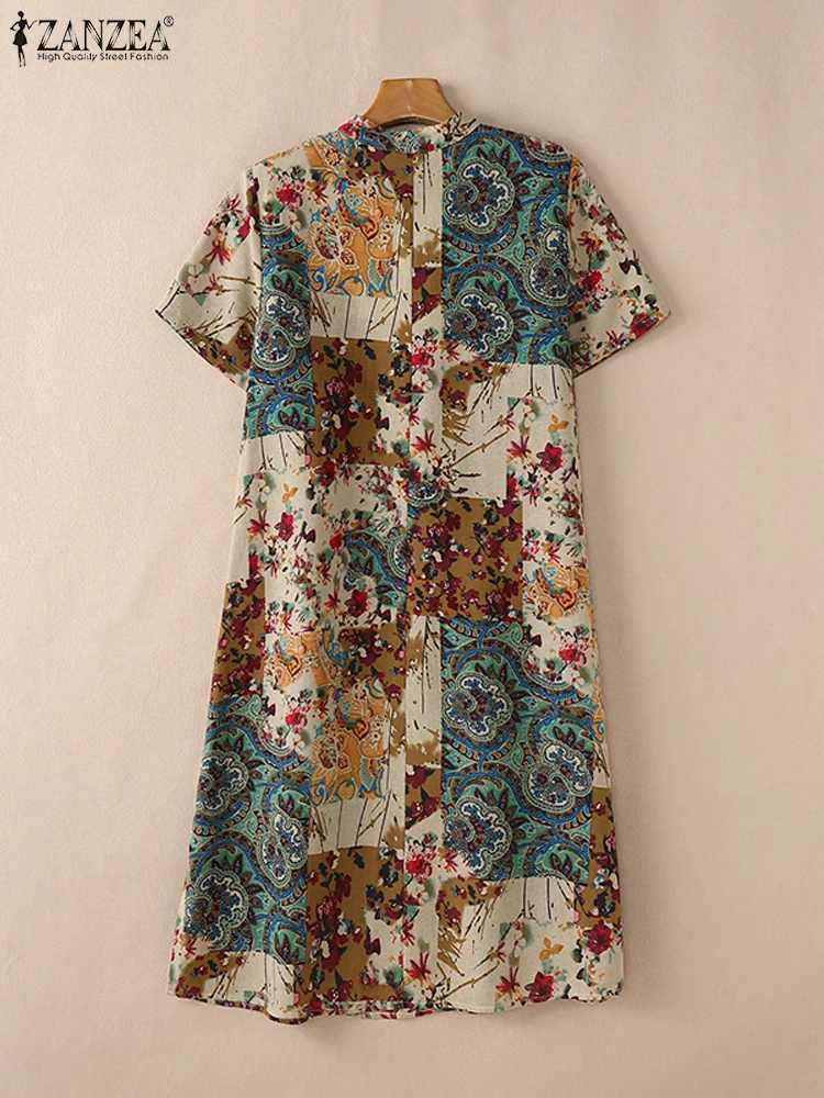 Летнее модное платье длиной до колена с коротким рукавом ZANZEA женский сарафан