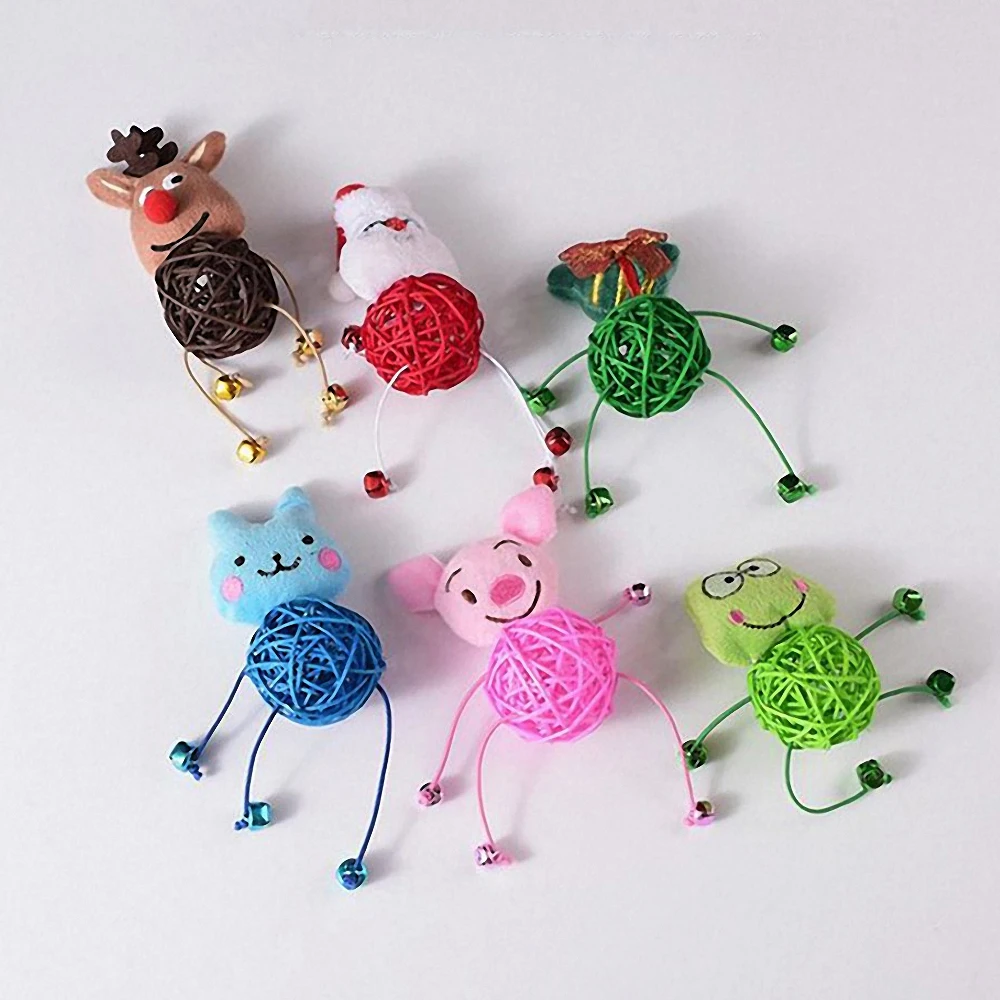 

Cartoon Animal Rattan Ball Cat Toy with Bell Interactive Sound Toy for Cat Kitten Playing Pet Teasing Supplies
