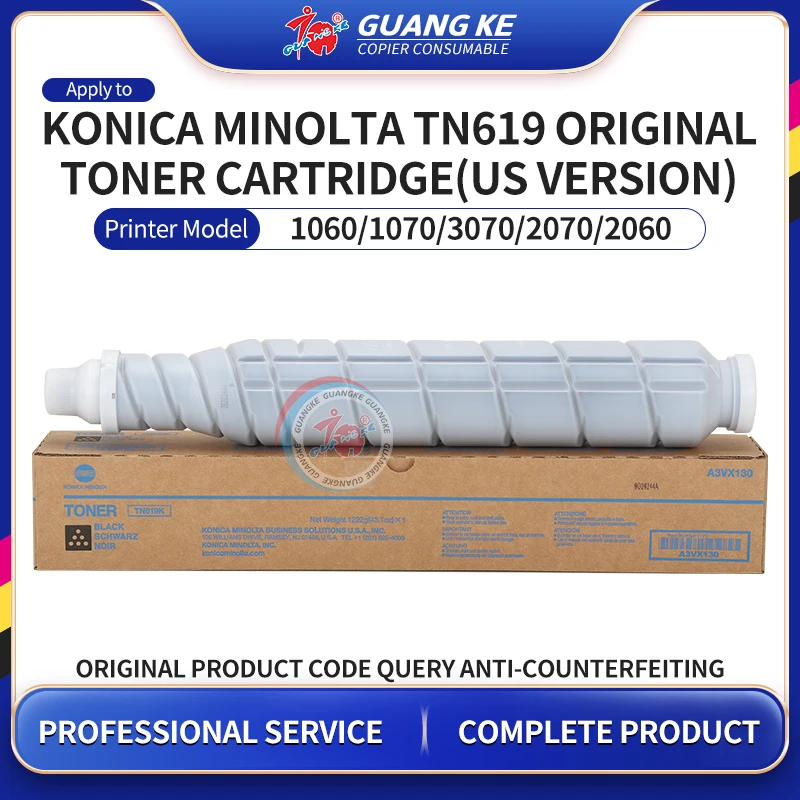 

TN619 TN 619 Original Toner Cartridge For Konica Minolta 1060 1070 3070 2070 2060 2070 3060 3080 US Version Black Toner Powder