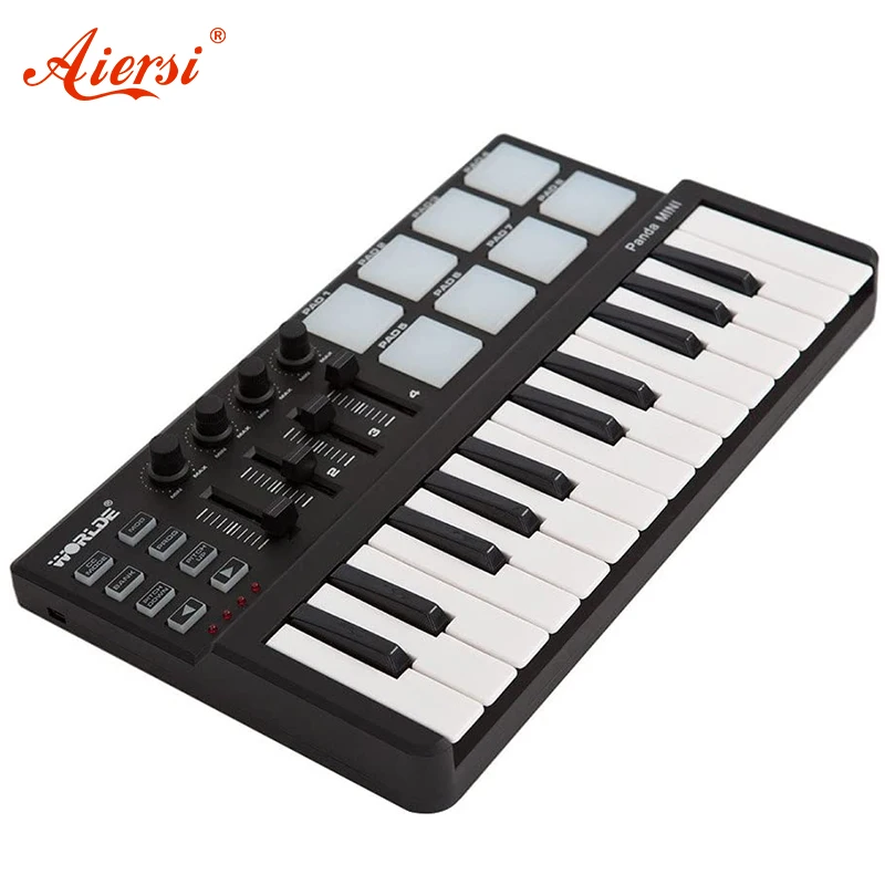 Портативный MIDI-контроллер Worlde Panda тунец 25-клавишная USB-клавиатура и барабанная