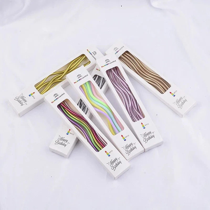 

INS 6/8pcs/box Long Pencil Cake Candle Flowers Kids Birthday Party Wedding Candle Favor Supplies Spiral Candle Cake Decors