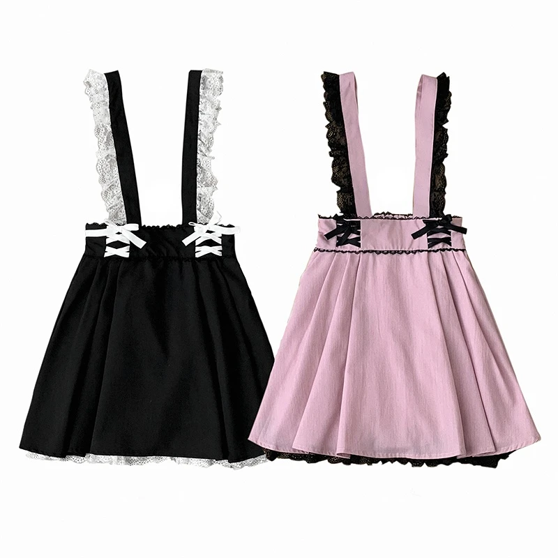 

Новинка лета 2023, кружевные короткие юбки в японском стиле "Лолита", милая плиссированная мини-юбка на бретелях, летнее платье, женские платья