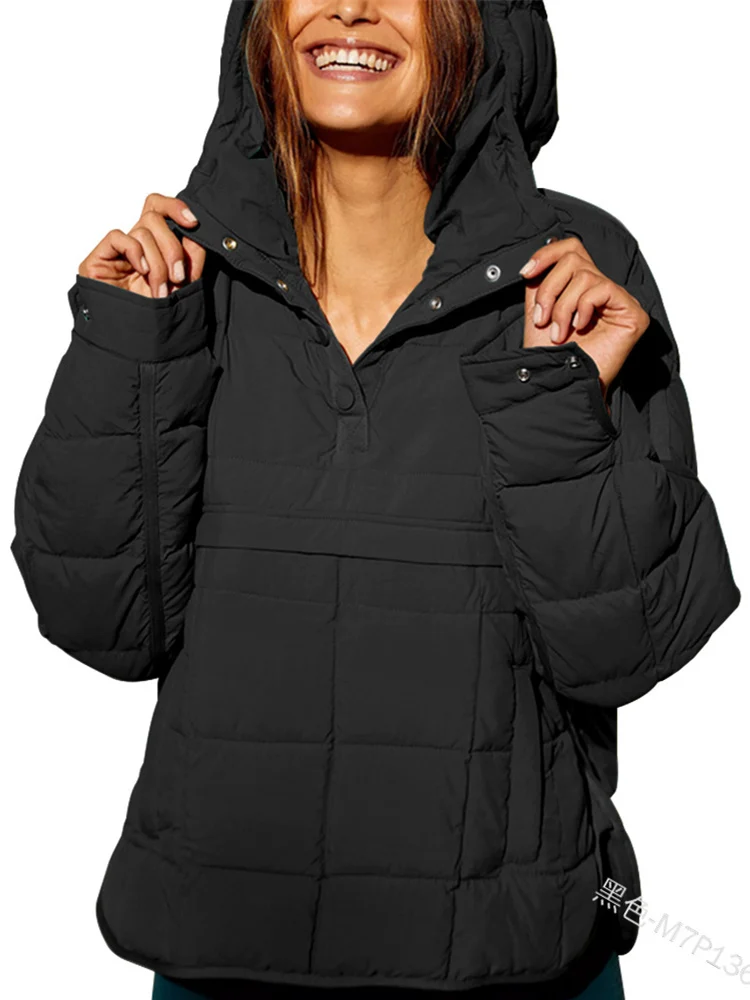 Mandylandy Women Vintage Winter Warm Thick Hooded Parka Coat Fashion Casual Long Sleeve Irregular Pullover Top Jacket Outwear
