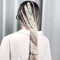 simulated pearl headband for hair women long tassel crystal headwear comb hair braiding wedding accessories hair jewelry