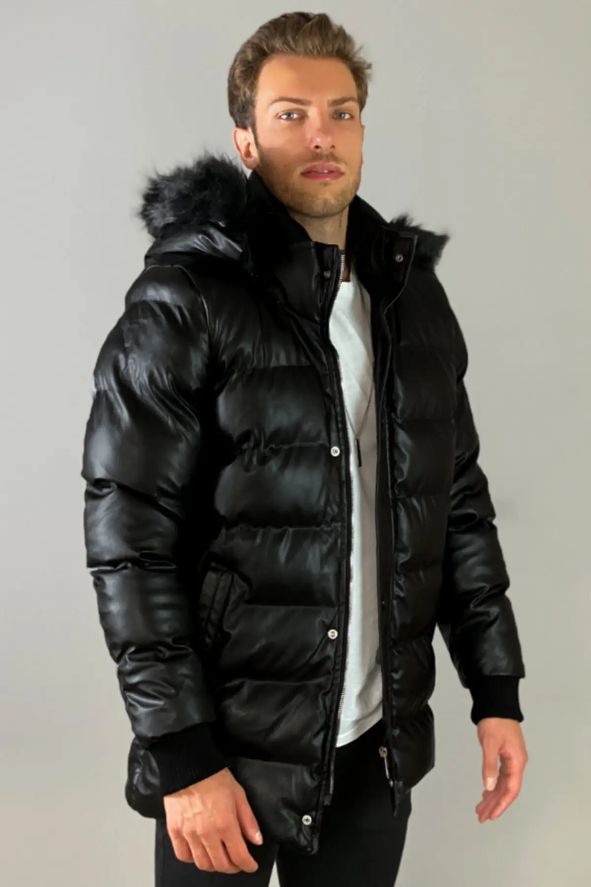 Shiny Fur Hooded Black Parka Winter Wear Inflatable Coat Comfortable Padded Jacket Keeps Warm New Season Dresses From Turkey