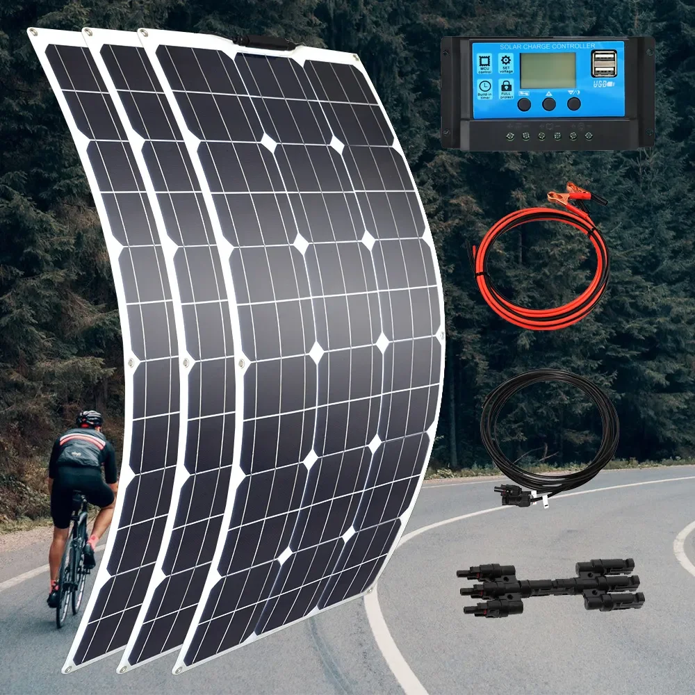 

100w 200w 300w 400w Flexible Solar Panel High Efficiency 23% PWM Controller for RV/Boat/Car/Home 12V/24V Battery Charger