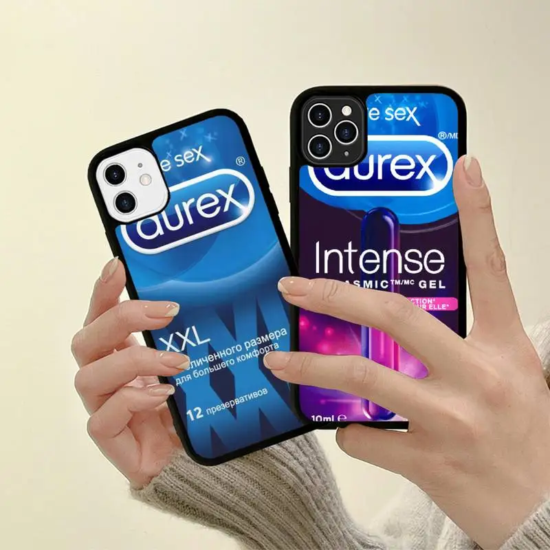 Sexy condom brand D-Durex box Phone Case for iPhone 11 12 13 14 Pro Max 8 7 6 Plus X SE XR Silicone TPU Hard PC Fundas
