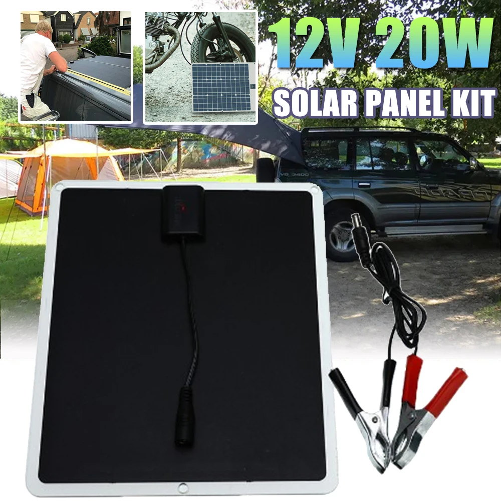 

12V Solar Panel Kit 20W Solar Cell 210*175mm with DC Maintainer Trickle Charger for Battery Camping Car Boat RV Sunlight