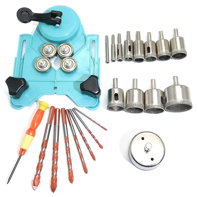 

24Pcs Diamond Drill Bits Set Hole Saw Kit With Adjustable Drill Guide Fixture Hollow Core Drill Bit ( 6-50Mm )