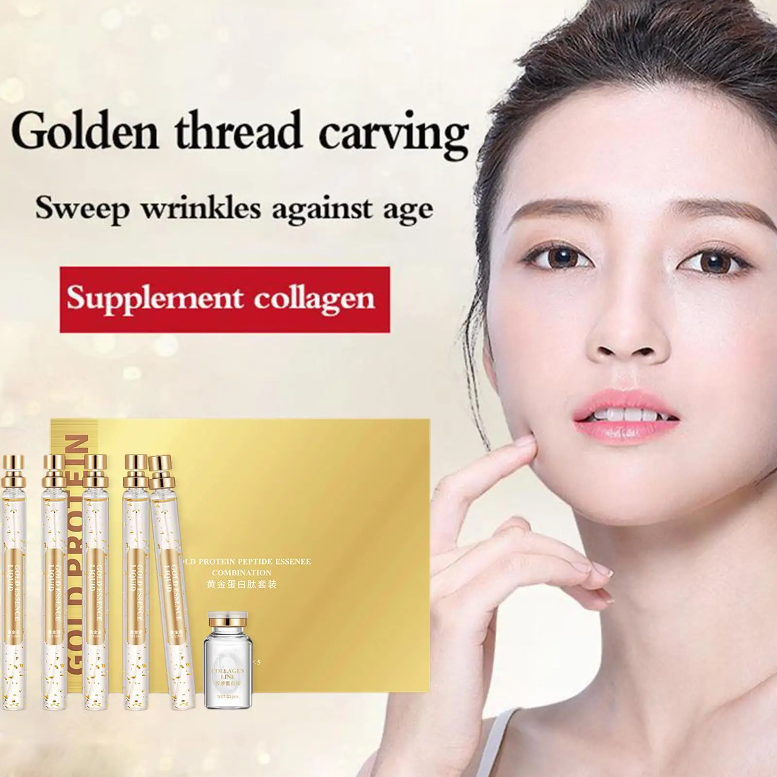 

24K Gold Protein Peptide Set Essence Soluble Thread Lifting Set Whitening Face Serum Moisturizes Shrink Pore Anti-Aging Serum