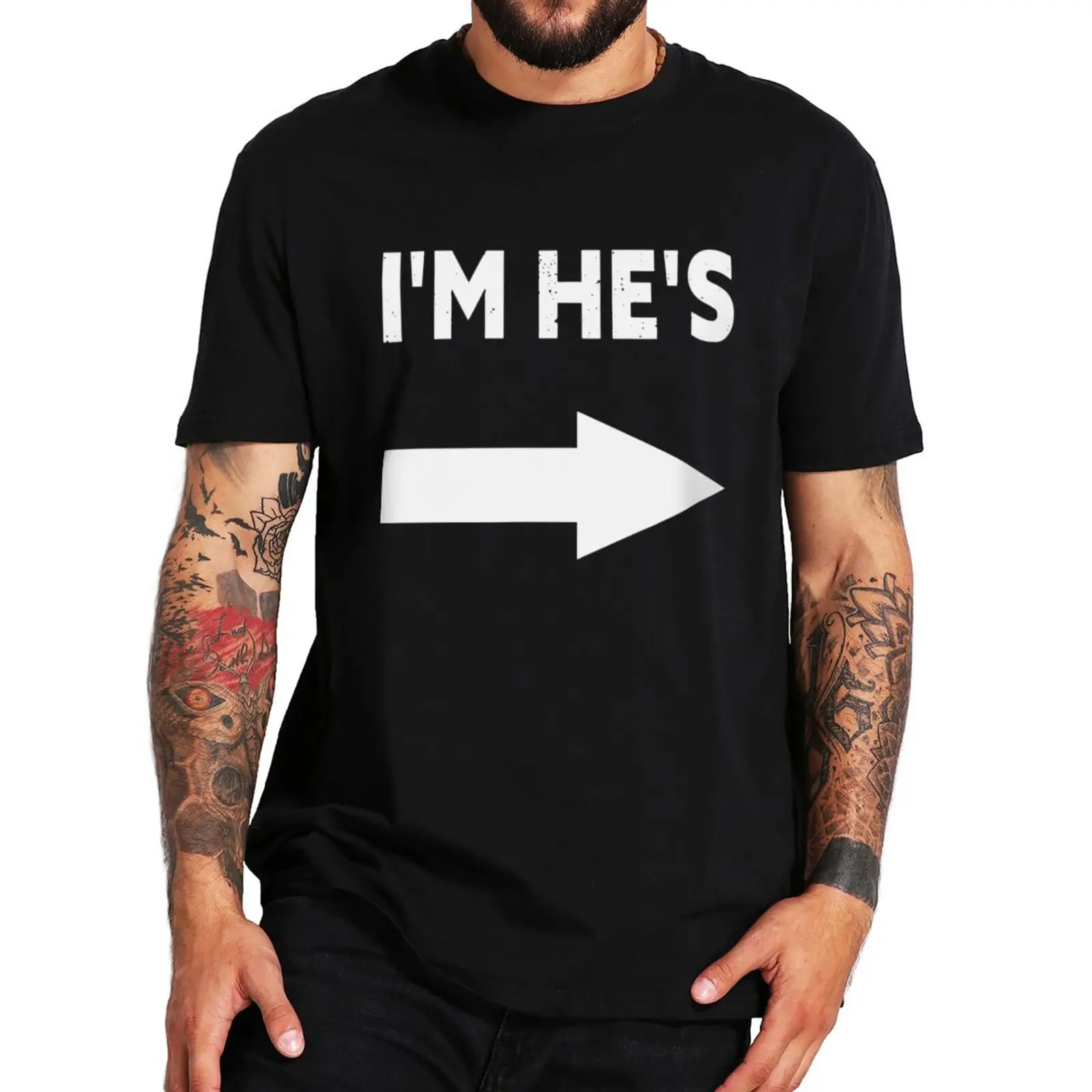 Купи I'm He's He'm I's T Shirt Funny Meme Couple Jokes Short Sleeve 100% Cotton Round Neck Casual O-neck T-shirt EU Size за 539 рублей в магазине AliExpress